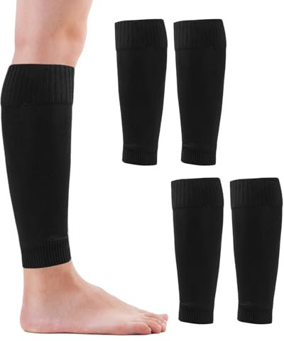 couduan 2 Pairs Sock Sleeve Football for Adults,Black Durable Cut Football Socks, Pre Cut Football Socks, for Football Games Beginner,Fits Over Shin Pads