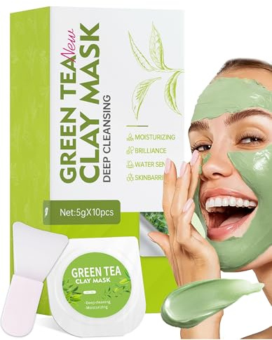 Erinde Green Tea Deep Cleanse Mask 10x5g, Poreless Clay Gesichtsmaske, Grüner Tee Ton Maske, Deep Cleansing Smearing Masken zur Tiefenreinigung, Entgiftung und Reduzierung Mitesser und Poren