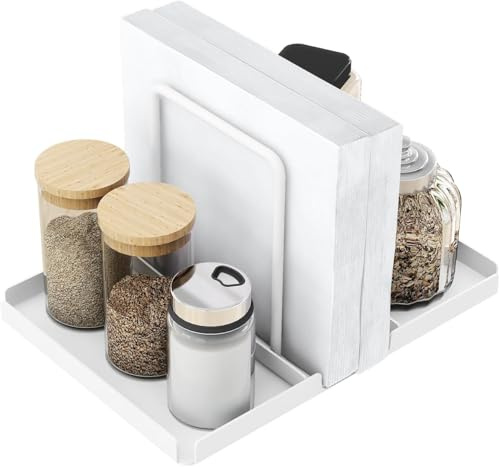 STWWO Serviettenhalter für Tisch Serviettenspender Metall, Weiß | Serviettenständer mit Caddy für Salz- und Pfefferstreuern Papier Servietten Halterung Napkin Holder für Tisch Esszimmer