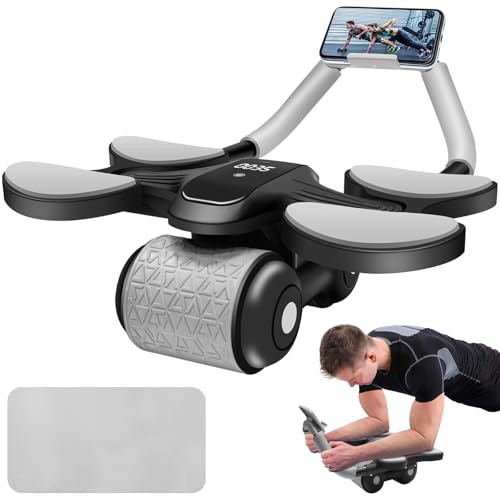 semai Ab Roller Wheel with Adjustable Elbow Support and Automatic Rebound, Upgraded Abdominal Exercise Wheel with LCD Display, Knee Mat & Timer, Core Trainer, Abdominal Wheel Roller for Home Workouts