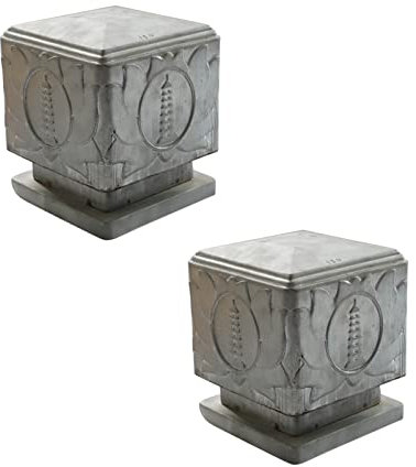 Lot de 2 capuchons de poteau en acier galvanisé pour poteaux de clôture en forme de lotus 120 x 120 mm