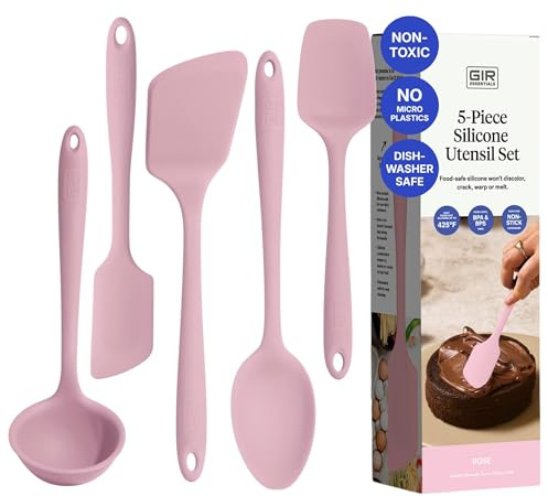 GIR: Get It Right - 5 Piece Essentials All Purpose Set - Ladle, Spatula, Flip, Spoon & Spoonula, Non-stick, Heat Resistant, Dishwasher Safe, Kitchen Utensils, Baking Supplies - Rose