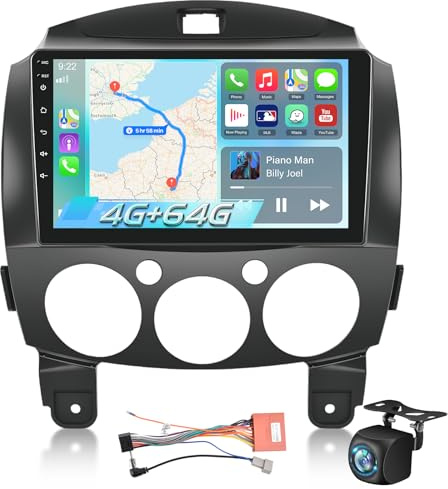 [4G+64G] Car Radio for Mazda 2 2007-2014 9 inch Android Touch Screen Stereo | 32 EQ Audio/1280 * 720 Screen/Carplay/Android Auto/SWC/Bluetooth/WiFi