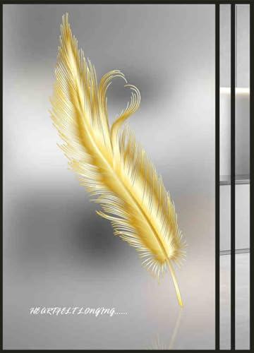 Fensterfolie Blickdicht 60X120CM Goldene Feder Sichtschutzfolie Fenster von Aussen Anti-Uv,Fenster Folie Blickschutz für Badezimmer, Duschkabine Sowie Türen, Umkleide