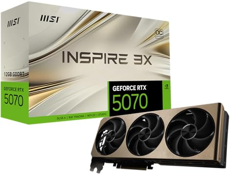 MSI Gaming RTX 5070 12G Inspire 3X OC Graphics Card (12GB GDDR7, 192-bit, Extreme Performance: 2557MHz, DisplayPort x 3 2.1a, HDMI 2.1b, NVIDIA Blackwell Architecture)