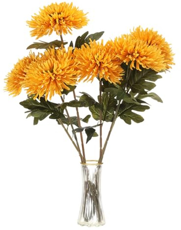 sourcing map Künstliche Chrysanthemen-Blumen, Blumenstrauß, künstliche Chrysanthemen, Blumenstrauß für Zuhause, Garten, Hochzeit, Party, Dekoration, Gelb, 6 Stück