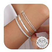 CASSIECA 3 st damarmband, 925 sterlingsilver, justerbart silverarmband, stapelbart armband, snygga smycken, kvinnor, flickor, present till dam