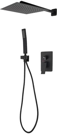 Unterputz Duscharmatur 30x30cm Duschsystem mit Thermostat Unterputz Regendusche Duschsystem Eckig, Schwarz Duscharmatur Duschset