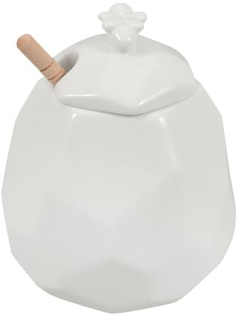 VALICLUD Ceramic Honey Jar Wooden Honey Dipper Lid Holder for Kitchen and Home Syrup Dispenser
