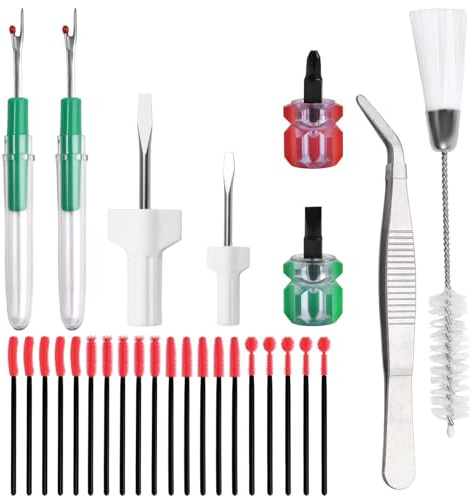 GOLD DEER 28Pcs Sewing Cleaning Kit,Sewing Machine Repair Kit Include Tweezers,Screwdriver,Double Headed Brush,Seam Rippers,Silicone Cleaning Brushes for Repair and Cleaning Sewing Machines