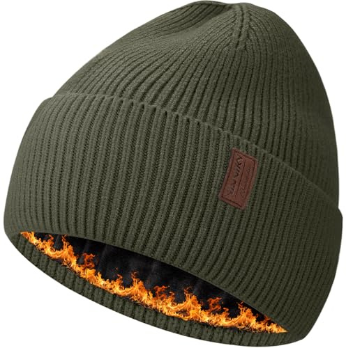 Berretto invernale foderato in pile per uomo donna caldo antivento berretti cappelli a maglia spessa cappello invernale per il freddo, Verde militare, taglia unica