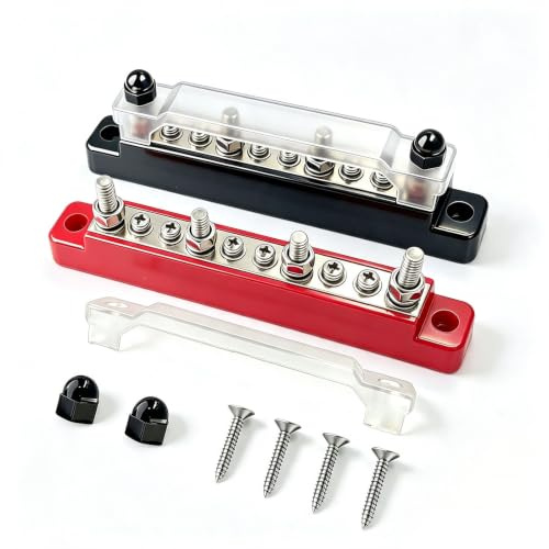 SEYUGOPTI 150A 12V-48V Marine Bus Bar Power Distribution Block | Heavy‑Duty Terminal Bus Bar Red & Black for RV, Caravan, Boat, Solar Panel Installations