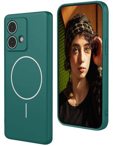 WBWONE Funda de Silicona Líquida para Motorola Moto Edge 40 Neo, Carcasa Magnética con MagSafe, Bumper Slim Antigolpes, Tacto Suave & Forro de Microfibra - Verde Oscuro