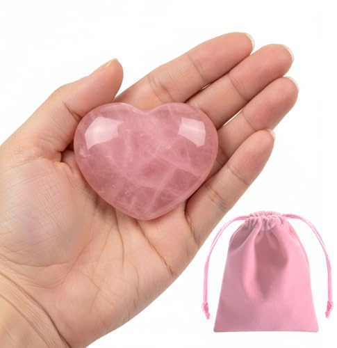 Ziyonix 45mm Rosenquarz Herz Edelsteine, Rosa Kristalle Edelsteine, Herzen Heilsteine, Natürliche Kristalle Edelsteine für Angst zu lindern, Palm Steine für Valentinstag Geburtstage Jahrestag
