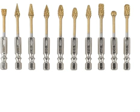 Zilimontt 10-teiliges Hartmetall-Frässtift-Set für Metall-, Holz- und Steinhandwerk mit Sechskantschaft - Professionelle Gravur-, Schnitz- und Entgratwerkzeuge im Aufbewahrungskoffer