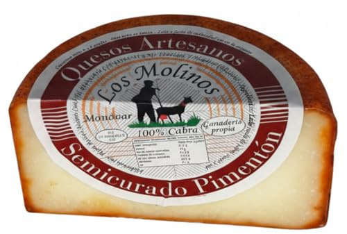 Queso Artesano Semi Curado Pimentón 100% de Leche de Cabra Medio | Queso Gourmet Elaboración Tradicional y Casera con Ganadería Propia | Sabor Único y Natural