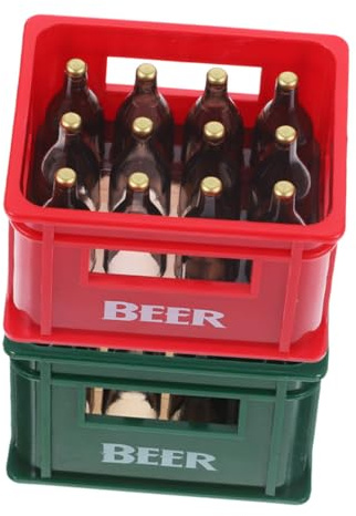 FUNNETOYU Miniatur Bierkiste mit Kleiner Weinflaschen und Puppenhaus Küchenzubehör als Dekoration und Fotorequisite für Bar Garten und Puppenhaus