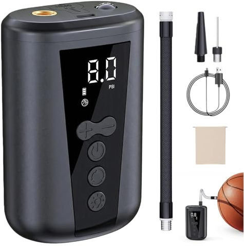 Bomba eléctrica para pelotas deportivas, bomba eléctrica con función de carga USB, bomba de aire inteligente, luz LED, portátil para fútbol, baloncesto, voleibol, incluye agujas y accesorio