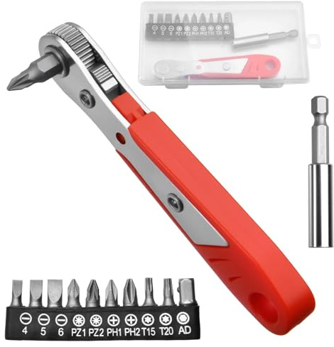 LEONTOOL Destornillador de trinquete de ángulo recto 12 en 1 - Mini trinquete de 36 dientes con puntas magnéticas y barra de extensión, carcasa - para espacios reducidos, bricolaje, reparación de