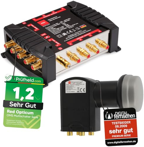 RED OPTICUM 5/8 Multischalter Set mit Quattro LNB - SAT Verteiler für 8 Teilnehmer / 1 Satelliten kompatibel Digital Multiswitch Matrix für HD 4K Sat Anlagen TV (Test = SEHR GUT)