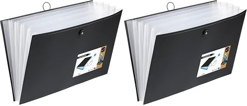 VIQUEL - Erweiterbare Ordnungsmappe A3 für Zeichnung oder A3 Dokumente - Großformat 6 Positionen - Schwarz (Packung mit 2)