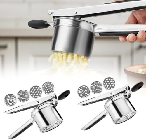 Moliuoly Potatispress av rostfritt stål, potatispress med silikonhandtag, potatissmosare