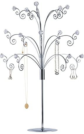 HOHIYA 20 Inch Jewellery Tree Stand Necklace Holder Organiser Ornament Bauble Display Stand for Birthday Christmas Monther Day Party Home Gift Chrome Silver