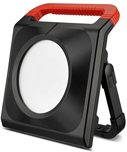 REV Arbeitsleuchte WORK – LED Baustrahler mit zwei Steckdosen, 80W, 7200lm, Zuleitung 300cm, IP54 – schwarz