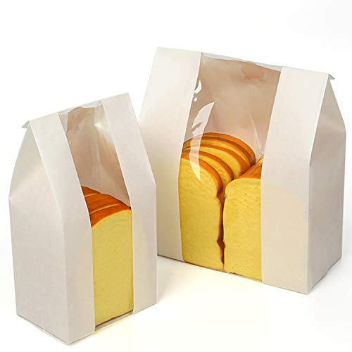 50 Stk.Papiertüten klein mit Fenster, Bodenbeutel, auch, Mitgebseltüten, Butterbrottüten, Süßigkeiten, Geschenkverpackung, Gastgeschenke Tüten (12 * 5 * 23cm/4.7 * 2 * 9 Zoll)
