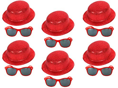 Alsino Melonenhut Glitzerhut Partyhut Glitzer Party mit Sonnenbrille für Silvester JGA 6er Set Fasching Karneval Kostüm Rot Unisex Erwachsene Einheitsgröße