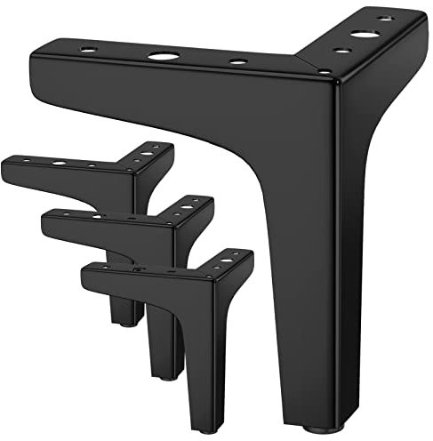 JOLIGAEA 4 Pcs Gambe per mobili da 10 cm, Gambe per Divani, Carica fino an 800 KG, Moderni piedini triangolari in metallo per mobili fai da te di ricambio per armadietti, divani, poltrone, Nero