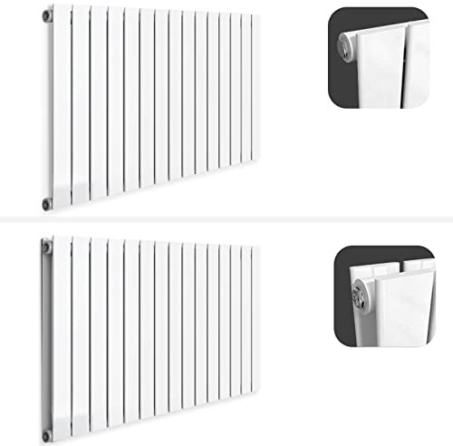 Aquamarin® Heizkörper - Horizontal, Flach, 600x886x69 mm, Doppellagig, 1/2 Zoll, 26 Segmente, Stahl, Weiß - Badheizkörper Handtuchhalter, Design Flachheizkörper, Heizung, Bad, Badezimmer
