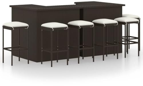 vidaXL 8-TLG. Gartenbar-Set mit Kissen Poly Rattan Braun