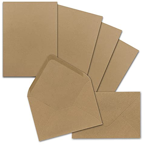 25x Briefpapier-Sets DIN A5 mit C6 Briefumschlägen - Sandbraun -Nassklebung (Braun) - Kraftpapier Blätter mit Kuverts - FarbenFroh by GUSTAV NEUSER