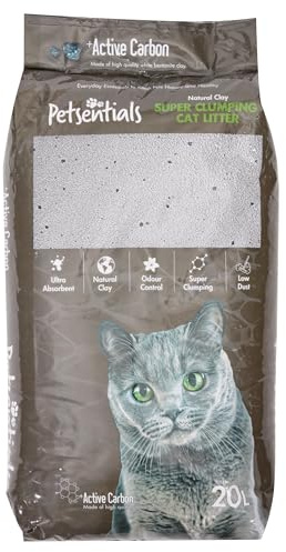 Petsentials Super Clumping Cat Litter (20L) with Activated Carbon | Ultra Absorbent Bentonite Clay Fomula | Fast Clump, Low Dust Litter