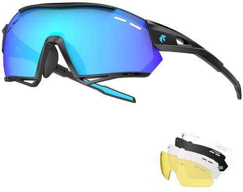 X-TIGER Fahrradbrille, UV400 mit 5 Wechselgläser,Herren Damen Sportbrille, Starker TR90 Frame,Outdoor-Sport/Radfahren/Laufen/Autofahren/Angeln/Golf