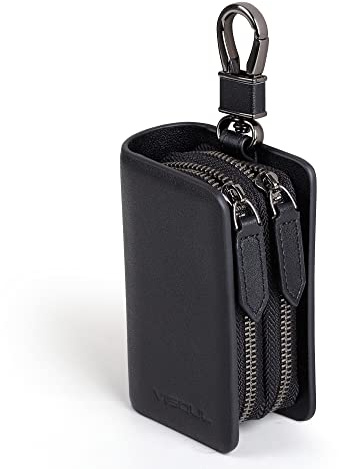 VISOUL Estuches de Llave Coche del Cuero Genuino, Estilo Vendimia Llavero para Cocheen Piel Estuches de Cuero Portátiles para Llaves con Doble Cremallera Bolsa Llaves para Hombres
