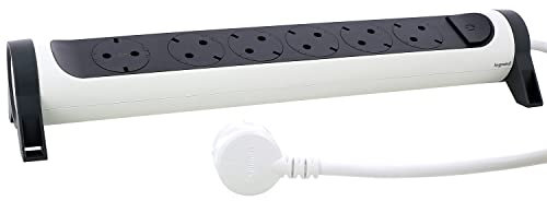 LEGRAND Regleta de enchufes con protección de sobretensiones, con Interruptor, Enchufe múltiple con 6 Tomas de Corriente, Cable de 1,5 MTS, Color Blanco/Gris Oscuro 694533