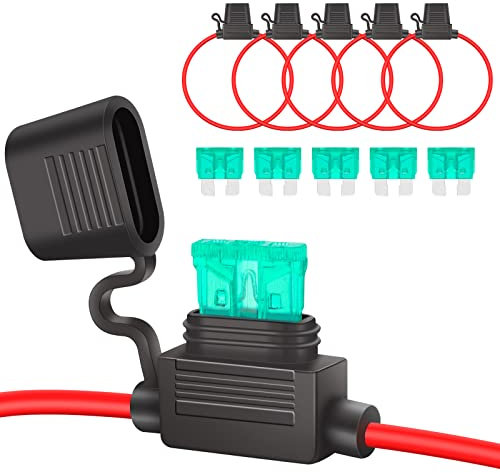 JatilEr Portafusibili in Linea 12v 5 Pezzi, Portafusibili a Lama 12Awg, Portafusibili in Filo di Rame Impermeabile con Fusibile per Auto/Camion/Moto/Barca