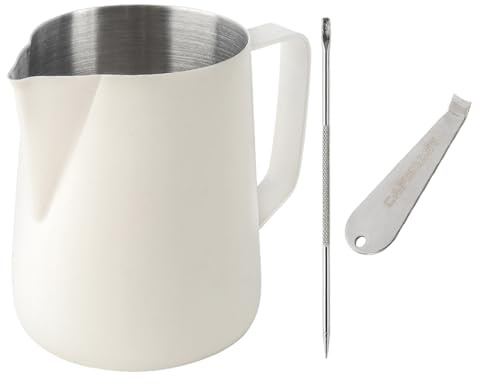 Espresso Milk Frothing Pitcher Stainless-Steel - CAFEMASY Milky White Color Espresso Machine Accessories 600ml/20oz Steaming Pitcher Milk Jug Cup for Coffee Cappuccino Latte Art