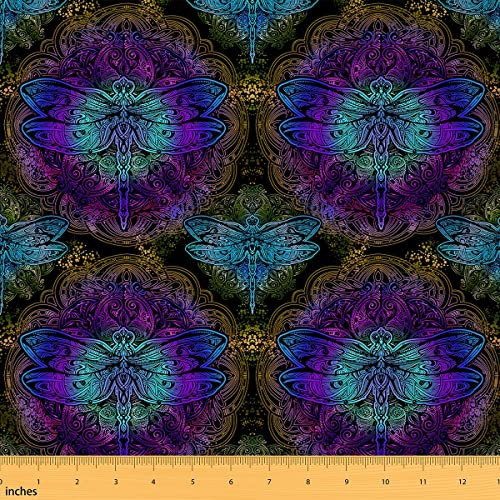 Böhmischer Stoff Meterware Mandala Blumen Polsterstoff Trippy Libelle Krawatte Farbstoff Dekostoff für Quilten Exotische Boho Tribal Indian DIY Patchwork Wasserdichter Stoff Lila 460 x 150 (HxB)