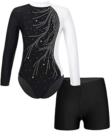 Alvivi Kinder Turnanzug Gymnastikanzug Mädchen Ballettanzug Langarm Ballett Trikot Leotard Fitness Sport Training Wettkampf Ae Weiß 158-164