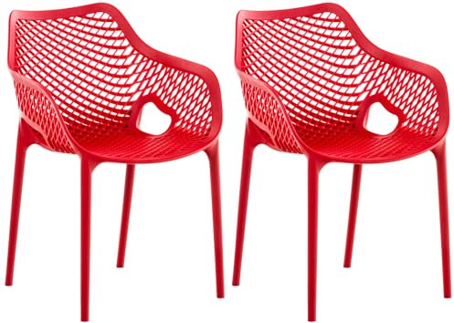 CLP Gartenstuhl 2er Set, stapelbar, wetterfest, modern, Kunststoff Gestell, Nicht verstellbare Armlehnen & Rückenlehne, Air XL Farbe rot