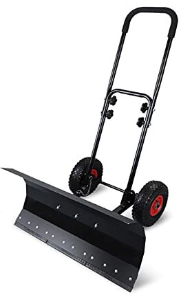 Schneepflug-Schaufel mit Rädern, tragbarer Schneeschieber, Schneeschaufel für Auffahrtsschieber, verstellbare Höhe und Winkel, robustes Metall-Rollen-Schneeräumwerkzeug für Auffahrt, Gartenpflaster (