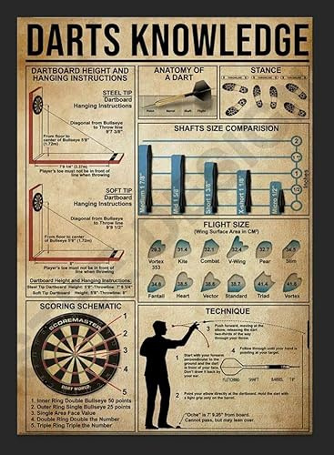 Darts Knowledge Metal Sign Funny Man Cave Garage Bar Gift for Him Enamel Sign Vintage Retro Old Signage (Aluminium A5 (200x150mm) Approx)