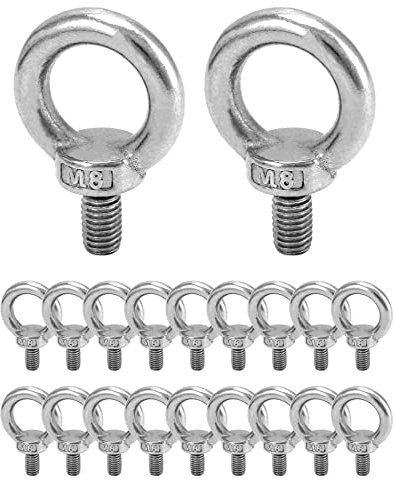 QWORK® 20 Piezas M8 Cancamo - 120KG - M8 Anillos de Elevación, Perno Ojo de Levantamiento de Rosca Macho in 304 Acero Inoxidable