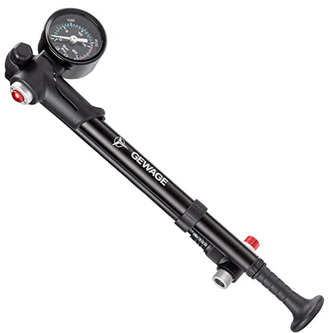 Shock Pump for Mountain, Road Bikes and Motorcycle - 300 Psi High Pressure for Front Fork and Rear Suspension Air Shocks Pump with Gauge -Portable Mini Pump with Air Bleed Button (Black)