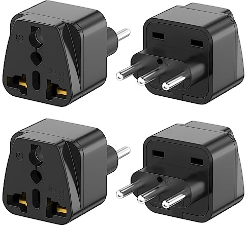 Reiseadapter, 4er Pack Universal-Reisestecker auf IT Reisestecker Adapter 2 Pin Europa auf 3 Pin Italien Stecker Typ L Schuko Adapter EU auf Italien Chile, Schwarz