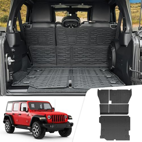 Utiiy Cargo Liner with Seat Back Cover Fit for 2018-2025 Jeep Wrangler JL Unlimited 4 Door 4X4, Cargo Mat TPE Seat Back Protector for 2024 Jeep Wrangler JL/JLU Accessories(Cargo Mat+ Backrest Mats)