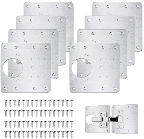 flintronic Rostfritt stål gångjärn, reparationsplatta, köksgångjärn reparationsplattor med skruvar, 9 x 9 cm köksgångjärn, reparationssats, dörrskåp, vardagsrum, lådor, fönster